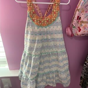 Matilda Jane White Dress with Multicolor Dots and Orange Yoke